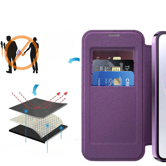 Flip case for Samsung Galaxy A56, RFID Wallet MagSafe CamShield, purple