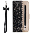 Flip case for Samsung Galaxy A51, Wallet Pocket Zipper Lace, black