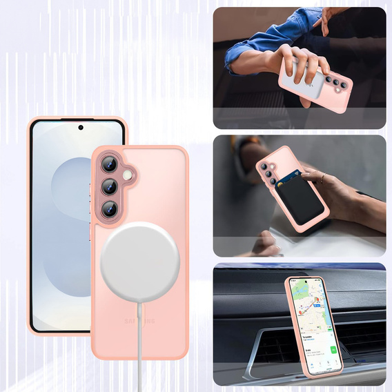 Case for Samsung Galaxy S25+ Plus, for MagSafe, ERBORD Matt Case, pink + Screen Glass