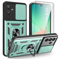 Armored Case for Samsung Galaxy A26, CamShield Slide, green + Tempered Glass 9H