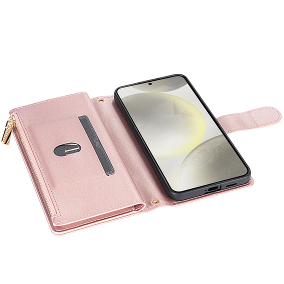 Flip case for Samsung Galaxy S25 Edge, Rhombus Crossbody Leather, pink rose gold