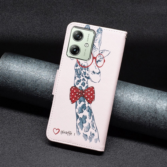 Flip case for Motorola Moto G54 5G, Wallet, giraffe, pink