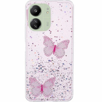Case for Xiaomi Redmi 13C / Poco C65, Glitter Butterfly, pink