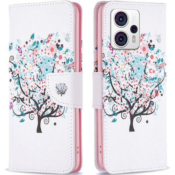 Flip case for Motorola Moto G53 5G / G23 / G13, Wallet, colorful tree, white