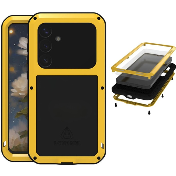 Love Mei Case for Samsung Galaxy S25+ Plus, armored with glass, yellow