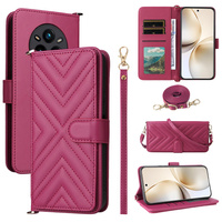Crossbody Leather Wallet flip case for Realme 14 Pro+ 5G, dark pink