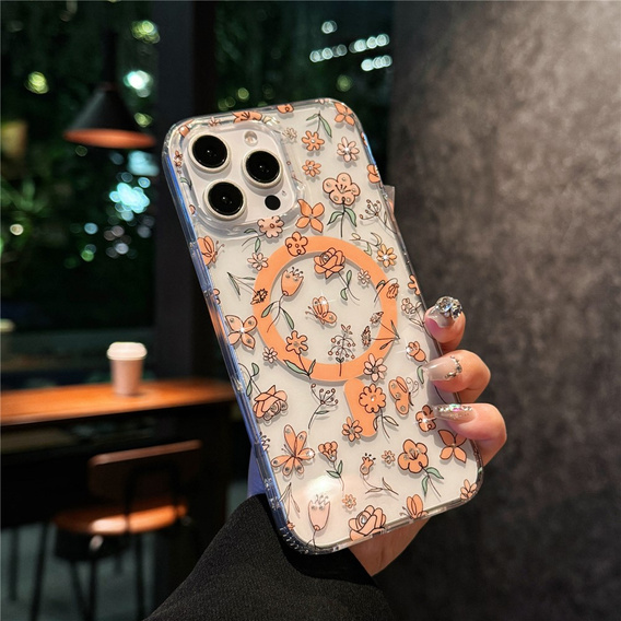 Magnetic case with floral laser pattern for iPhone 16 Pro