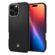 Spigen Case for iPhone 16 Pro, Enzo Aramid MagSafe, carbon black / silver + 9H Tempered Glass