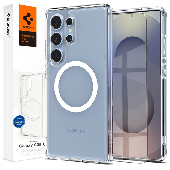Spigen MagSafe Case for Samsung Galaxy S25 Ultra, Ultra Hybrid, transparent / white + 9H Tempered Glass