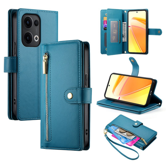 Flip case for Oppo Reno 13 5G, Wallet Zipper Pocket, blue