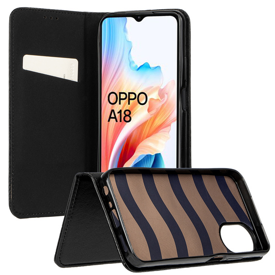 Flip case for Oppo A18 4G / A38 4G, Smart Magnetic, black + 9H glass