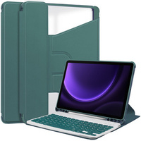 Keyboard case for Samsung Galaxy Tab S9 FE+ Plus, Rotary 360° Leather, dark green