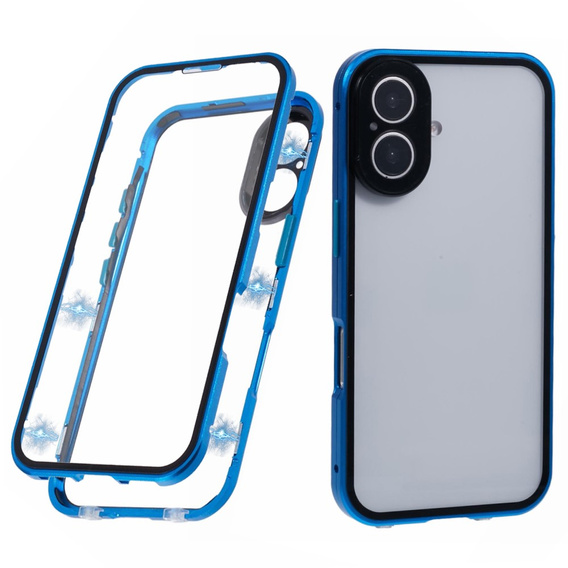 Case for iPhone 16, Magnetic Dual Glass, blue