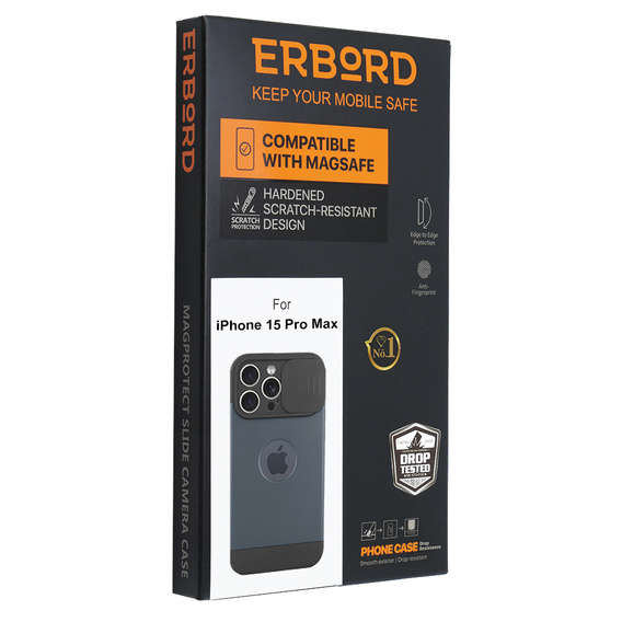 Case for iPhone 15 Pro Max, ERBORD MagProtect Slide Camera, titanium blue