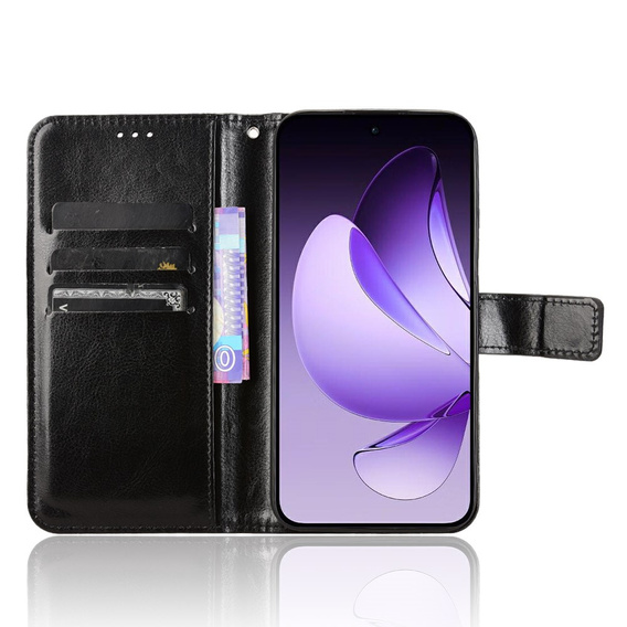 Flip case for Oppo Reno 13, Crazy Horse Wallet, black