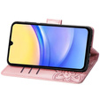 Flip case for Samsung Galaxy A15, Butterfly Flower, pink rose gold + 9H glass