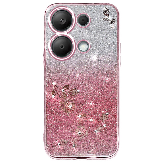 Case for Xiaomi Redmi Note 13 Pro 4G / Xiaomi Redmi Note 14S / Xiaomi Poco M6 Pro 4G, Glitter Flower, pink rose gold