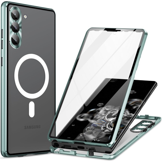 Magnetic Dual Glass MagSafe case for Samsung Galaxy S24, green