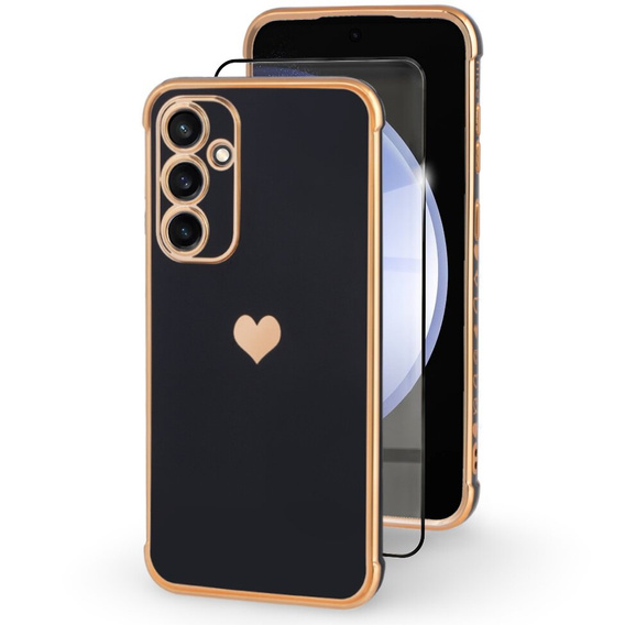 Case for Samsung Galaxy S23 FE, Electro heart, black + Full Glue Ceramic Glass