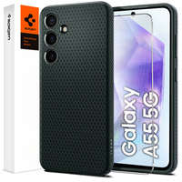 Spigen case for Samsung Galaxy A55 5G, Liquid Air, green + 9H Tempered Glass