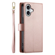 Flip case for iPhone 16, Wallet Zipper Pocket, pink