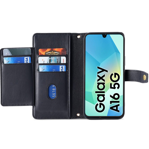 Flip case for Samsung Galaxy A16, Wallet Zipper Pocket, black