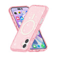 Case for iPhone 17, for MagSafe, glitter, translucent pink