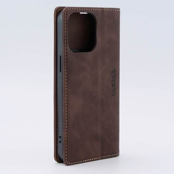 Case for iPhone 15 Pro, ERBORD Vintage, wallet with flap, coffee