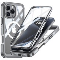 Case for iPhone 16 Pro, Shockproof, with glass, for MagSafe, grey