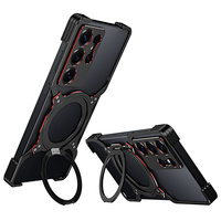 Case for Samsung Galaxy S25 Ultra, Kickstand Bumper, with lens cover, for MagSafe, black / red