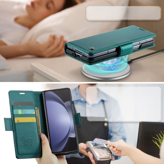 CASEME flip case for Samsung Galaxy Z Fold6 5G, Litchi Wallet, green