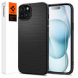 Spigen case for iPhone 15, Liquid Air, black + 9H Tempered Glass