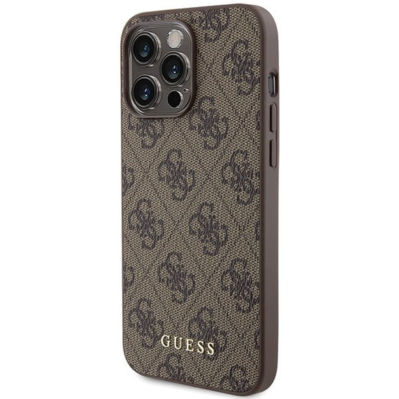 GUESS Case for iPhone 15 Pro Max, 4G Metal Gold Logo, brown