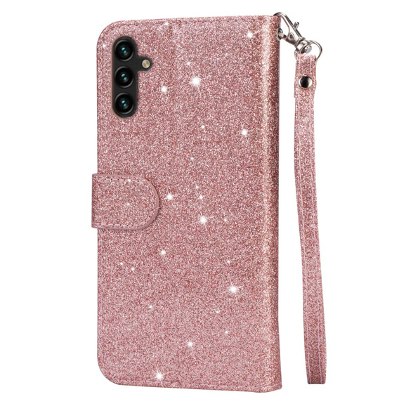 Flip case for Samsung Galaxy A36 5G, Wallet Zipper Pocket Glittery, pink rose gold