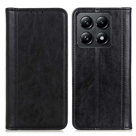 Case for Xiaomi 14T Pro, Wallet Litchi Leather, black
