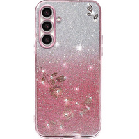 Case for Samsung Galaxy A54, Glitter Flower, pink rose gold