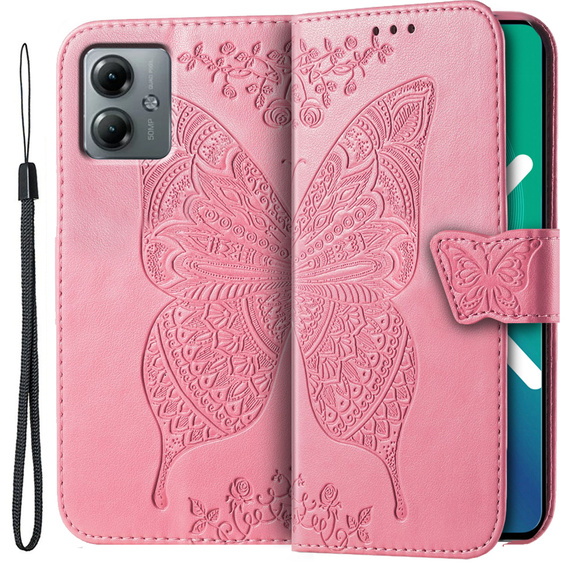 Flip case for Motorola Moto G14, Butterfly, pink 