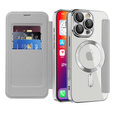 Flip case for iPhone 16 Pro, RFID Wallet MagSafe CamShield, silver