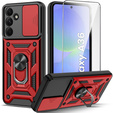 Armored Case for Samsung Galaxy A36, CamShield Slide, red + Tempered Glass 9H