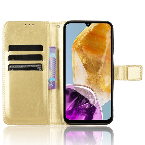 Flip case for Samsung Galaxy M15 5G, Crazy Horse Wallet, gold