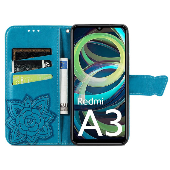 Flip case for Xiaomi Redmi A3, Butterfly, blue