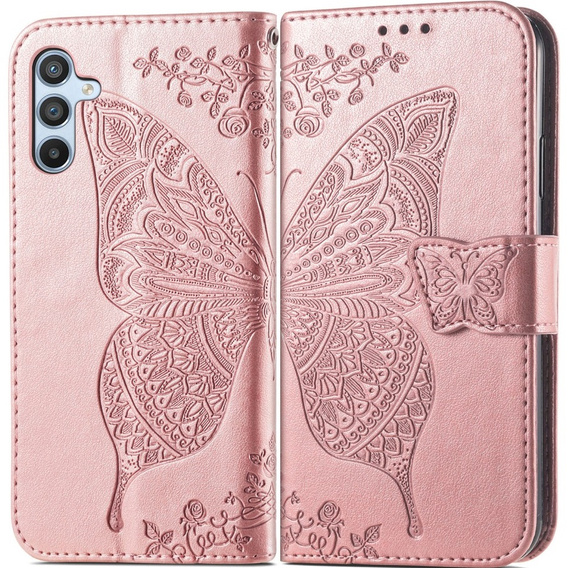 Flip case for Samsung Galaxy A56, Butterfly, pink rose gold