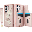 Case for Samsung Galaxy S25 Ultra, Leather Flower Card Slot, pink