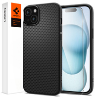 Spigen case for iPhone 15, Liquid Air, black + 9H Tempered Glass