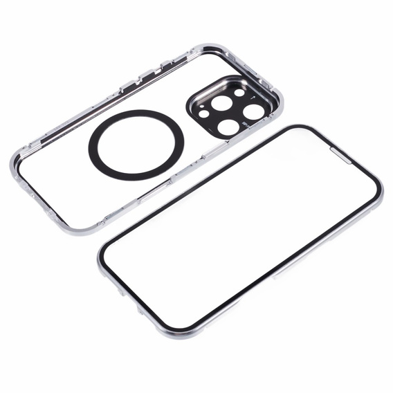Magnetic Dual Glass MagSafe case for iPhone 16 Pro Max, silver