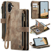 CASEME case for Samsung Galaxy A56 5G, Leather Wallet Cash and Card Slots, with strap, brown