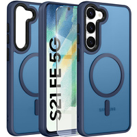 Case for Samsung Galaxy S21 FE, for MagSafe, ERBORD Matt Case, dark blue + Screen Glass