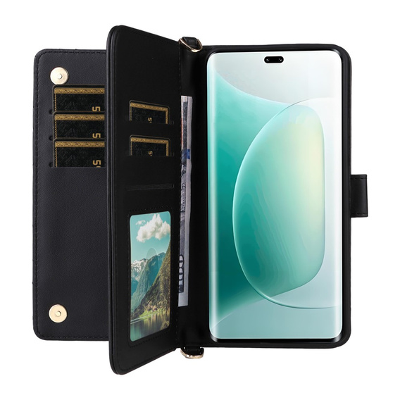 Crossbody Leather Wallet flip case for Honor 400 5G, black