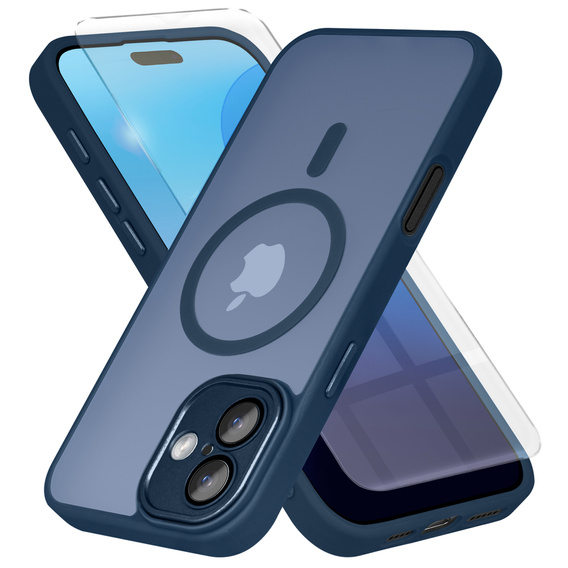 Case for iPhone 16 Plus, for MagSafe, ERBORD Matt Case, dark blue + Screen Glass