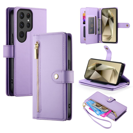 Flip case for Samsung Galaxy S25 Ultra, Wallet Zipper Pocket, purple